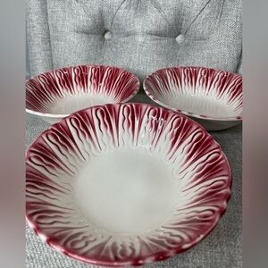 Scio Pottery Provincial Vegetable Serving Bowl 8in Set of 3 Red & Cream
